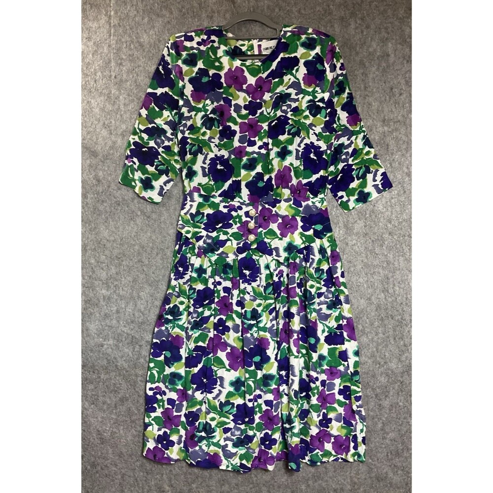 Vintage Dress Womens 10 Floral Midi Cottage Office Church Modest Retro 90s